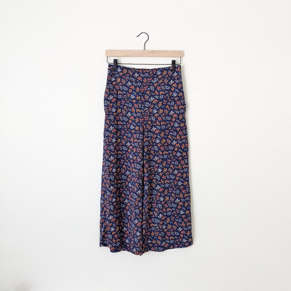 Madewell Cropped Blue Floral Wide Leg Pants